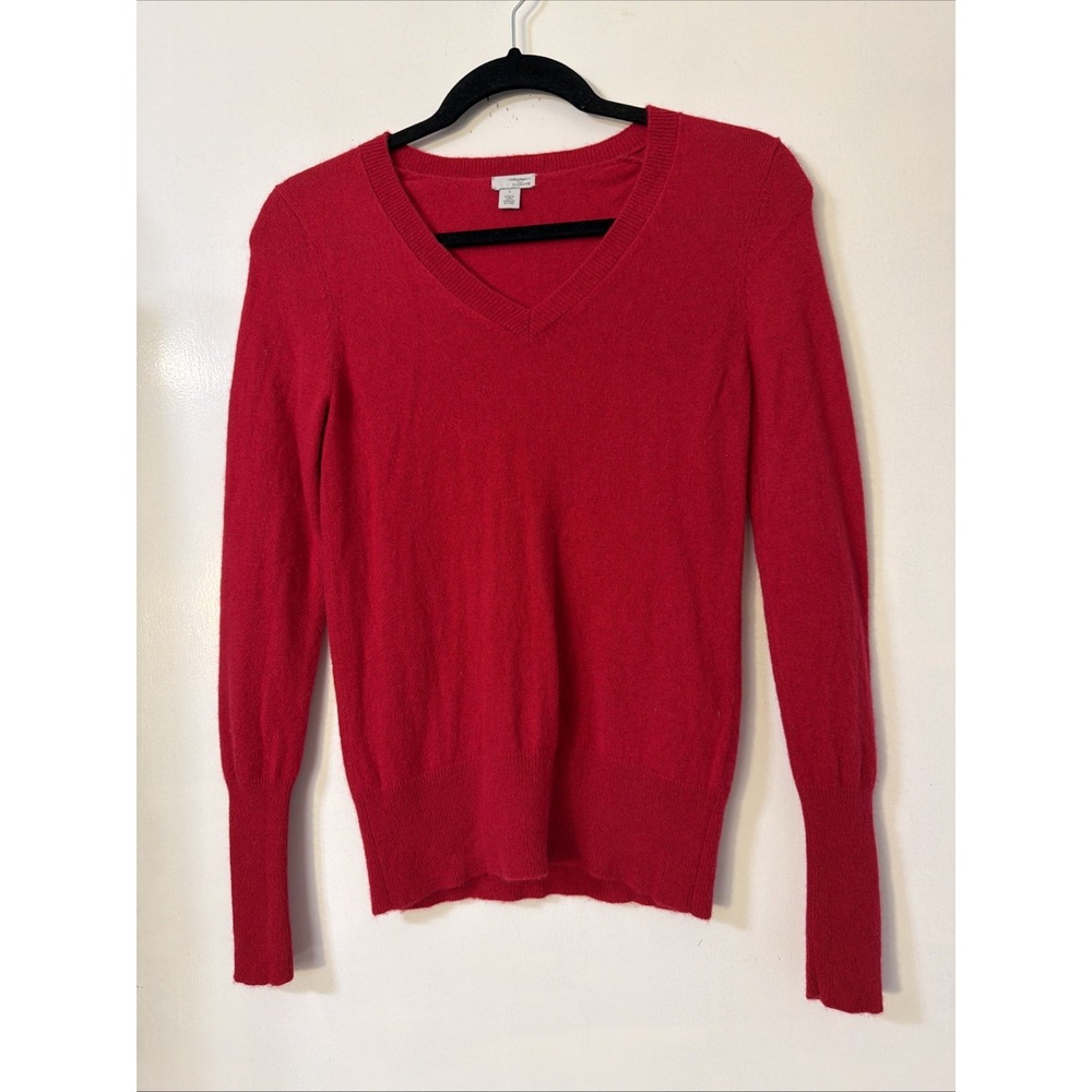 Halogen 100% Cashmere Sweater Womens Small Red V-Neck Long Sleeve Pullover Knit